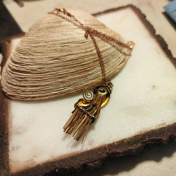 Vintage 12K Gold Moveable Intricate Pendant Necklace 14K GF Chain Pearl Accents - Picture 10 of 16